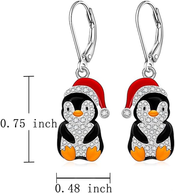 Christmas Earrings Penguin Earrings for Women Sterling silver Dangle Penguins Earring Crystal Holiday Xmas Winter Penguin Gifts Jewelry