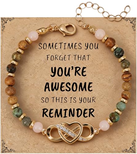 HugMemories Infinity Love Inspirational Bracelet for Women Natural Stone Beaded Encouragement Gifts Birthday Christmas Mothers Day Valentines Day Inspirational Gifts for Wife Mom Friend Sister Gold