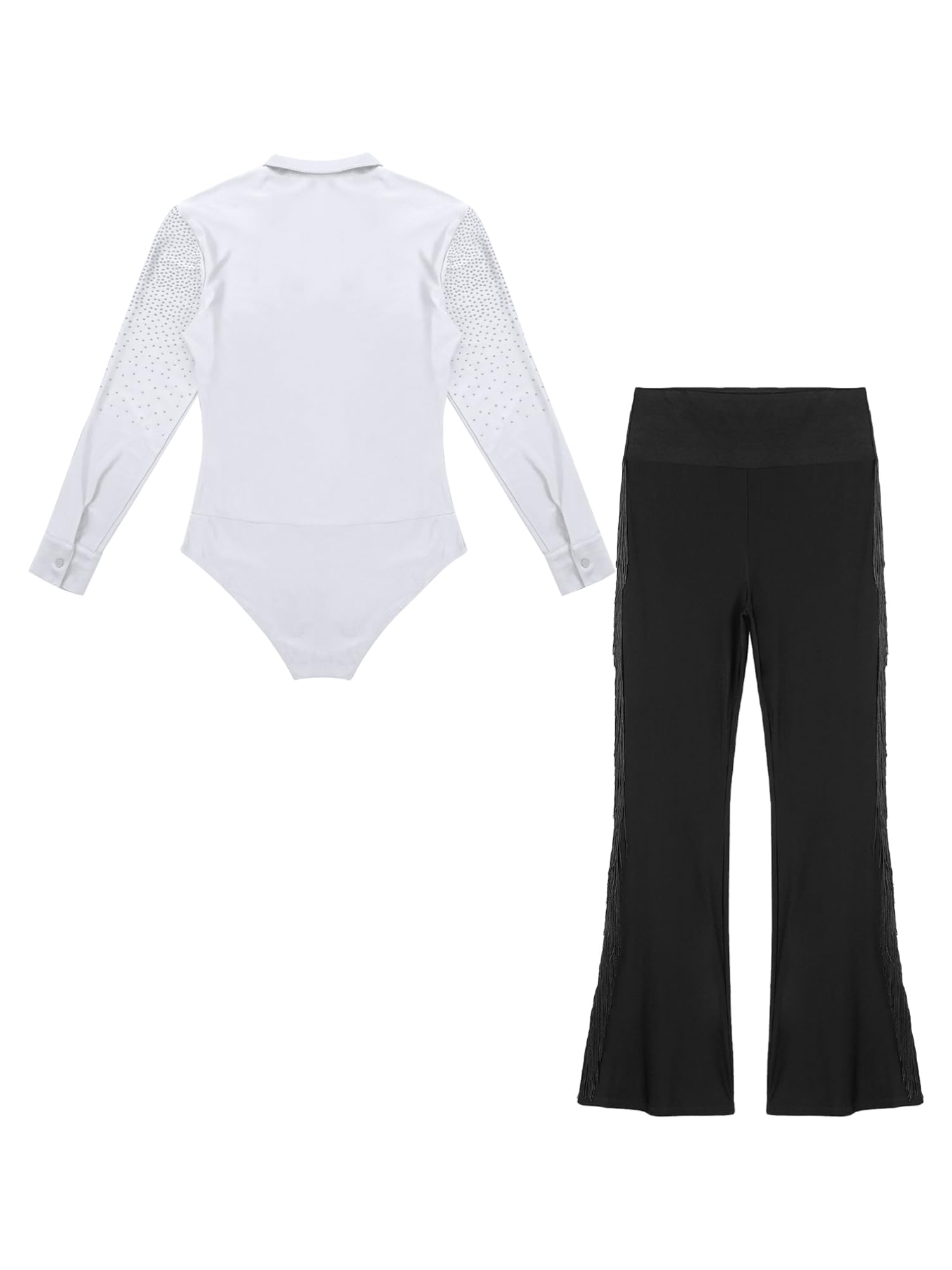 Alvivi Body Uomo Danza Latino Camicia e Pantaloni con Frange da Danza Classica Moderna Abito da Ballo Salsa Tago Bodysuit da Pattinaggio Artistico Dancewear
