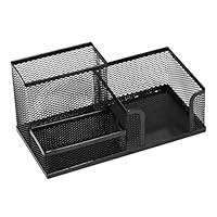 Leviatan Schreibtisch Organizer | Stiftehalter Schreibtisch Stifteköcher Tisch-Organizer aus Metall | Büroablage mit Zettelhalter Mesh | 205x103x98mm Schwarz