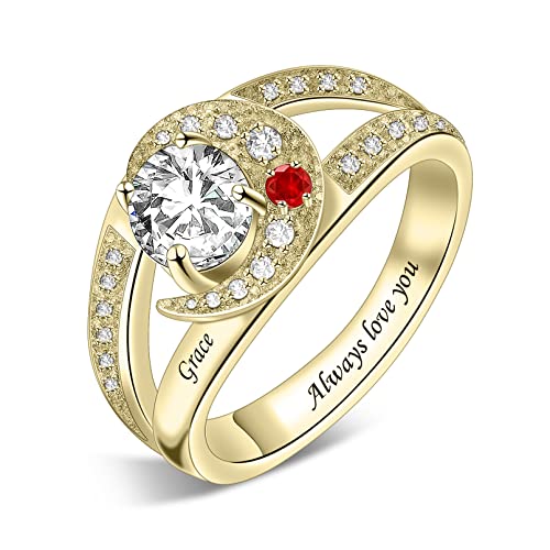 Missnana Sterling Silver Birthstones Rings For Mothers Personalized 1 Simulated Birthstones & Family Names Rings Promise Rings For Her Women Girls Daughter Mothers Grandma (1 Birthstone) #TOP2