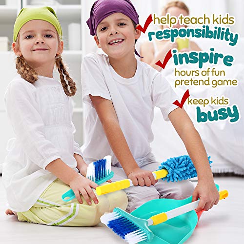 KLT Kids Cleaning Set, Pretend Play Detachable Housekeeping Cart, Montessori Toddler Toys, Cleaning Supplies Toy for Kids Toddler Boy and Girl with Kids Broom and Dustpan Set Cleaning Tools 11 Pcs - Thumbnail 7