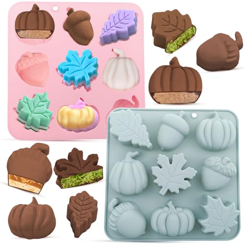 Image of 2PCS Thick Fall Silicone Molds, 9-Cavity Pumpkin Acorn Maple for Soap Craft