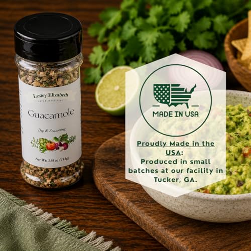 Image of Lesley Elizabeth Guacamole Dip & Seasoning - Zesty Garlic, Onion & Citrus Blend - 8.4 oz (250 ml) PET Shaker for Tex-Mex, Avocado Dips & Party Snacks