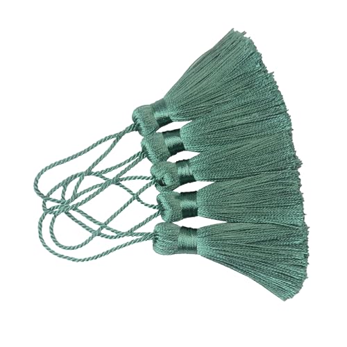 Image of 20Pcs 4.3 Inch Mini Craft Tassels for Earrings, DIY Crafts(Peacock Green) | Handmade soft terylene, 2-inch cord loop, small Chinese knot-for earrings, bookmarks, tags, souvenirs and DIY crafts.