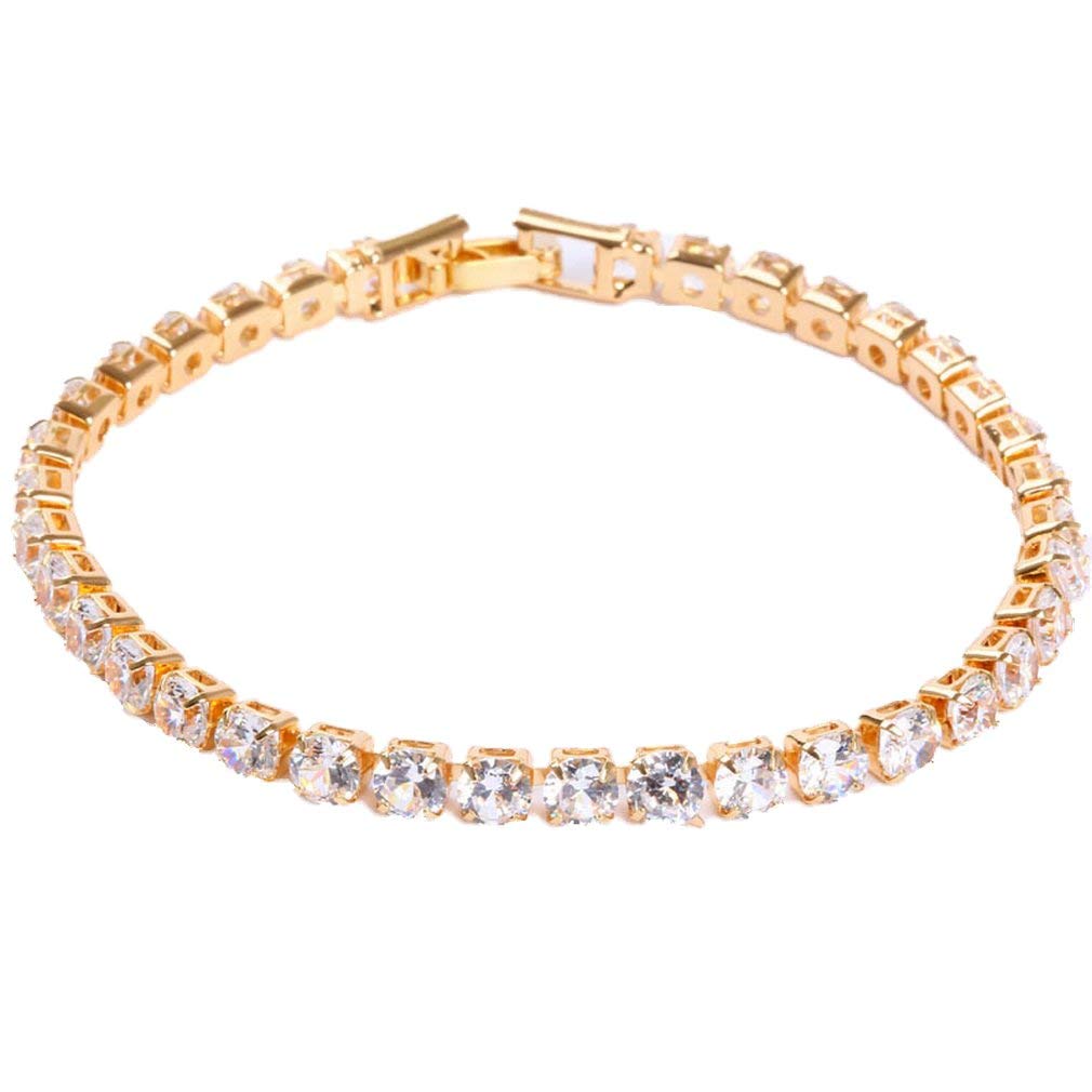 Bracciale da Donna Elegante Placcato Oro con zirconi cubici Bianchi per Gioielli da Festa di Nozze (19 cm)
