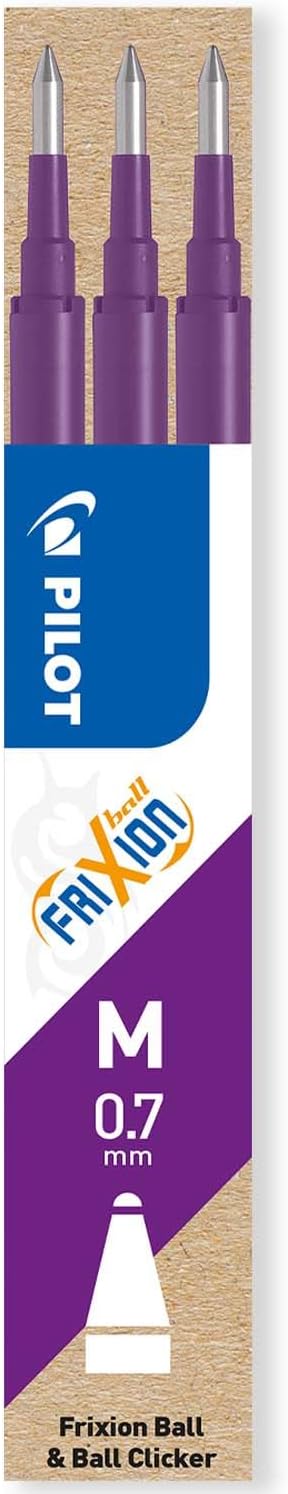 Pilot Frixion Heat/Friction Erasable Refill - Medium 0.7mm Line - Pack of 9 Refills - 3 Packs in Pillow Packaging (Violet)
