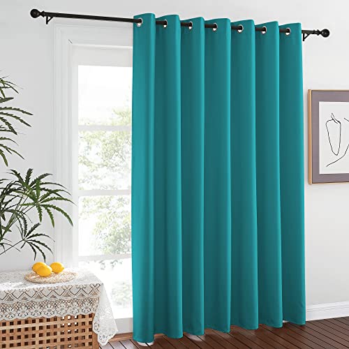 NICETOWN Blackout Sliding Glass Door Curtain - Grommet Thermal Insulated Patio Door Drape Extra Wide Room Darkening Voice Reducing for French Door (Peacock Teal, W100 x L84, 1 Piece)