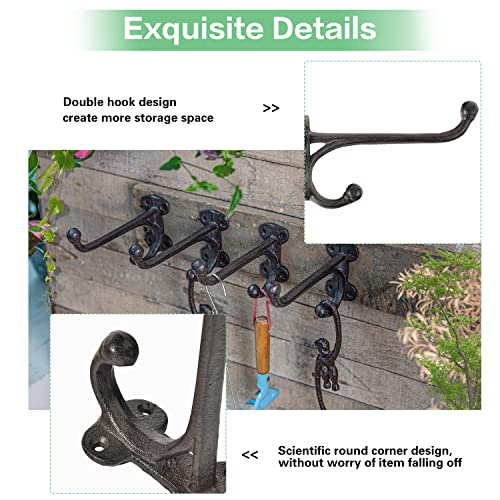 Sungmor 4Pc Rustic Cast Iron Wall Hooks, Up & Down Double Hook Design, Vintage Farmhouse Wall Mounted Hangers, Decorative Wood Board Hooks, Large Metal Hooks For Hanging Coats, Keys, Towels, Robes #TOP4