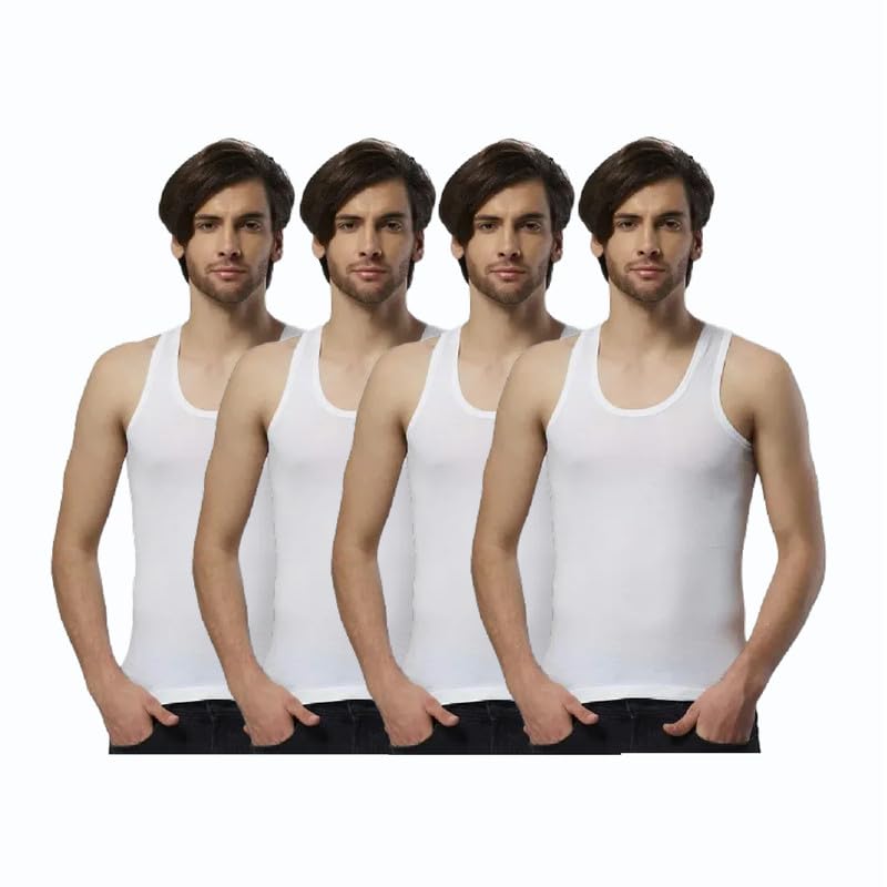Image of INNERO Men's Vest White Pure Cotton Regular Fit Round Neck Sleeveless