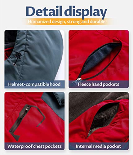 Creatmo Us Men's Windproof Rain Jacket Winter Warm Snow Coat Soft Fleece Ski Jacket Classic Fit Red L #TOP6