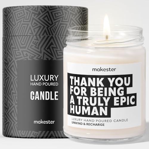 Thank You Candle - Vela de soja de 220 g con vainilla de Madagascar, jazmín y almendra azucarada, velas de regalo para mujeres, profesores, colegas y amigos para Navidad, velas divertidas de Makester