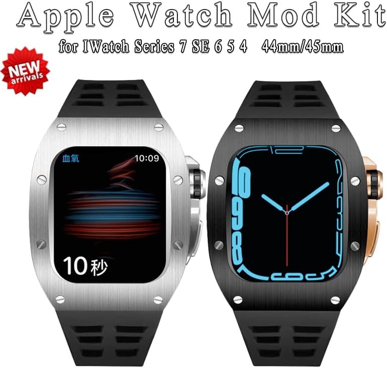 Luxury Metal Case Strap for Apple Watch 8 7 44mm 45mm Silicone Band Set for IWatch Series 8 7 6 5 4 Men DIY Modification Mod Kit image 3