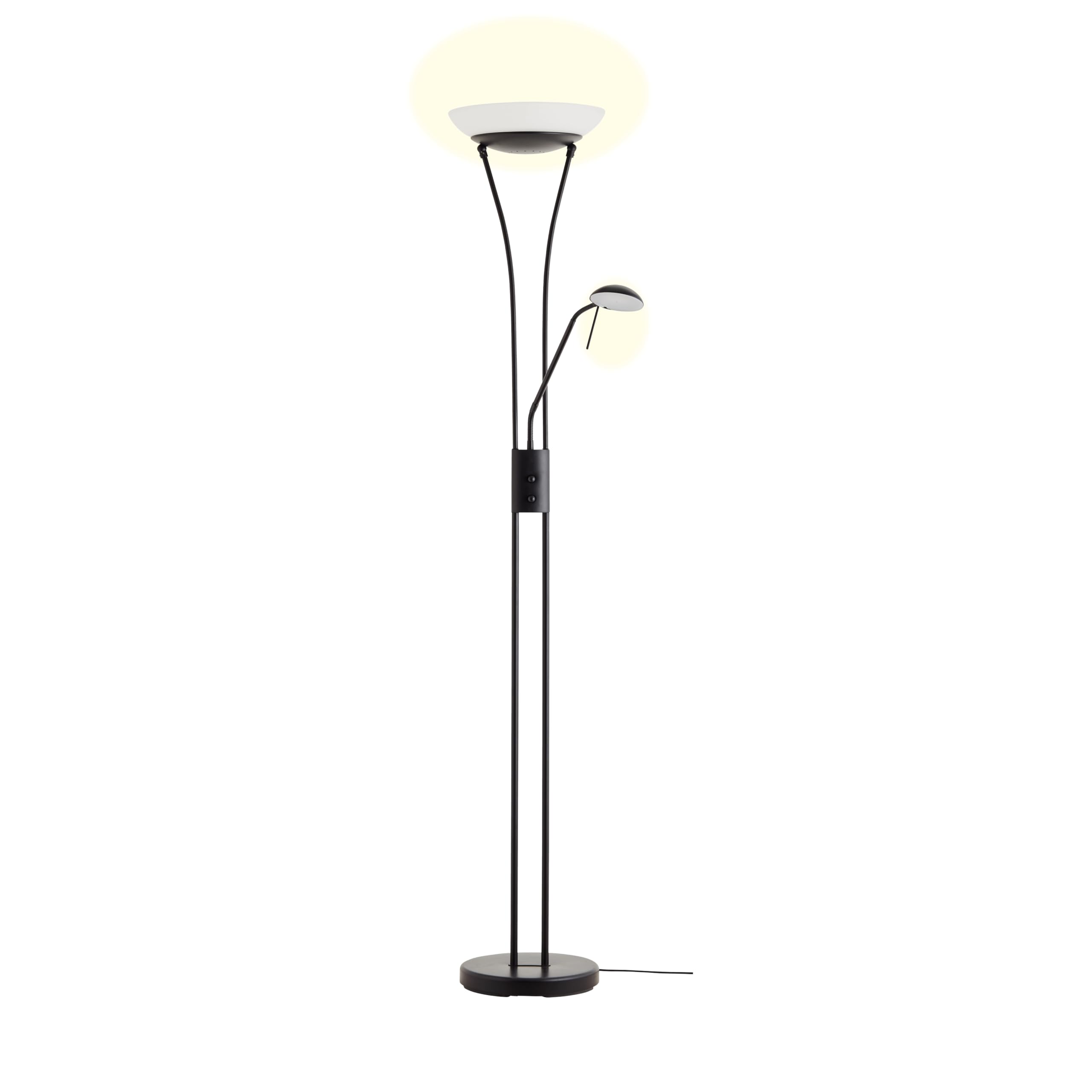 Brilliant Finn LED Deckenfluter Lesearm schwarz, Metall/Glas, 1x LED integriert (SMD), 26 W, (Lichtstrom: 2500lm, Lichtfarbe: 3000K) | Stehlampe mit Drehdimmer fürs Wohnzimmer und die Leseecke, modernes, schlankes Standleuchten-Design