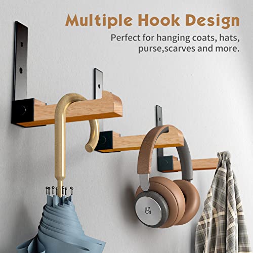 Folding Coat Hooks 5 Pcs Wooden Wall Hooks For Hanging Coat Heavy Duty Aluminum Alloy Adhesive Foldable Headphone Holder Coat Hooks Wall Mounted With Screws For Hat, Towel, Bag (Black) #TOP1