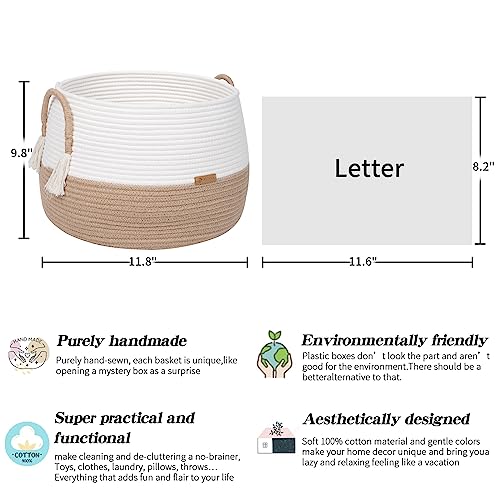 R Runka Small Basket For Stuffed Animal,Clothes,Baby Blankets -11.8"X9.8"- Boho Baskets For Living Room,Bedroom,Nursery |Cotton Rope Baskets, Cube Basket, Under Shelf Basket | Baskets For Home Decor #TOP1