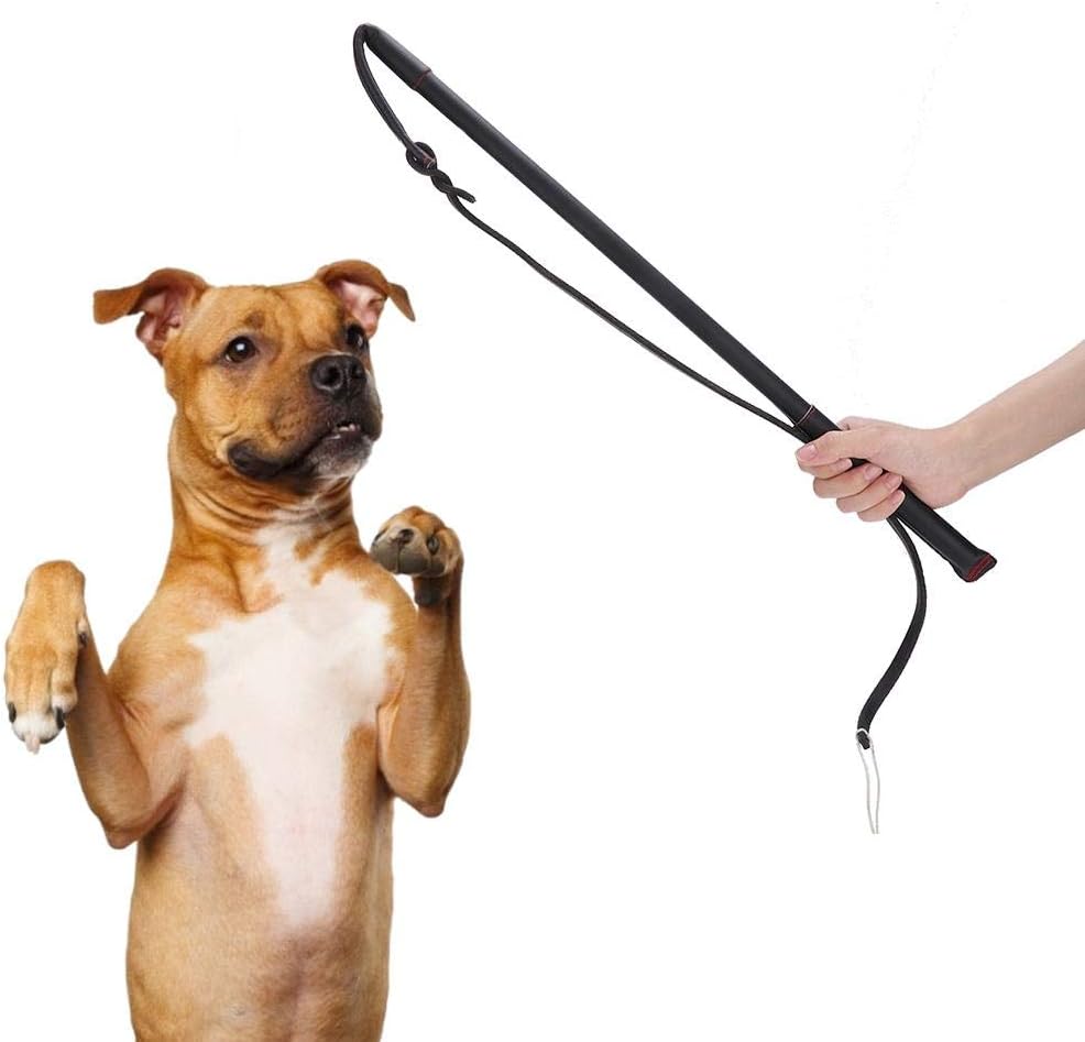 Pssopp Cowhide Dog Agitation Whip, Dog Teaser Wand Dogs Training Whip Outdoor Playing for Pulling Chasing Chewing Teasing Training