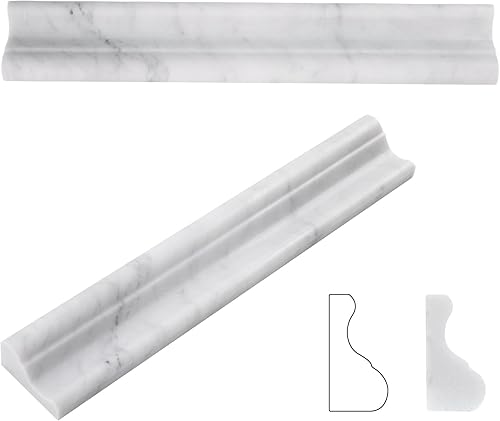 Miniatura 9 de Diflart Carrara - Riel de silla de mármol blanco de 2 x 12 pulgadas, moldura con borde redondeado para baño, cocina, ducha, sala de estar, paquete