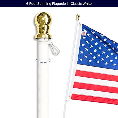 Front Line Flags Flag Pole: 6' Ft White Aluminum Flagpole | Spinning & Tangle Free | Heavy Duty | Wind Resistant And Rust Free Wall Mount Flagpole P/N Fl6W #TOP1