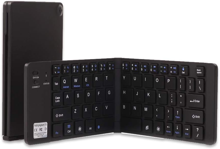 Geyes Portable Folding Keyboard, Ultra Slim Wireless BT Foldable Keyboard with Carry Pouch and Cell Phone Stand for iOS Android Windows, Pocket Size, Aircraft Aluminum Alloy, Black