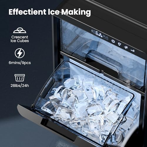 Electactic Crescent Luna Ice Maker Countertop - 28lbs/24h, 16 Cubes In 6 Mins, Adjustable Ice Thickness, Auto-Cleaning & Smart Reminders, 1.8l Portable Ice Cube Machine For Home, Kitchen, Office, RV on Fridge.com - View 5