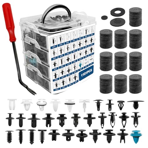 1101PCS Car Door Trim Panel Clips Kit Car Retainer Clips Auto Push Pin Rivets Set - 32 Most Popular Sizes and 1 Pcs Fastener Remover Remover for GM Ford Mazda Chrysler Benz Subaru Toyota Honda