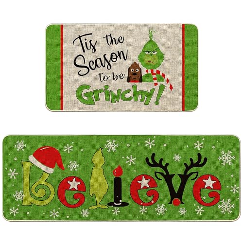 Wvapzwr Christmas Kitchen Rugs and Mats Set of 2 Christmas Indoor Floor Mats Non-Slip Kitchen Mat Door Mat Runner Rug for Kitchen Home Christmas Decor 17 x 47+17 x 29