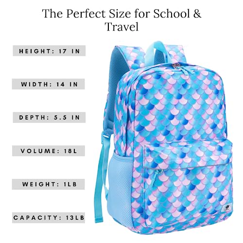 Fenrici Mermaid Backpack For Girls, Teens, Girls' Backpack For School, Kids' Bookbags With Padded Laptop Compartment, Mermaid Scale, Turquoise, Blue, 17 Inch #TOP2
