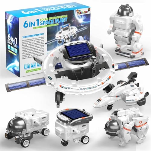 Image of The Little Ones Robot Toys - Robot Kit, Space Toys,Solar STEM DIY Toys for Kids,Astronaut Toy,Best Birthday Gifts for Boys & Girls Age 6-8-10-12-14 Years Old,Rocket Model [6IN1 Solar Space Fleet ++]