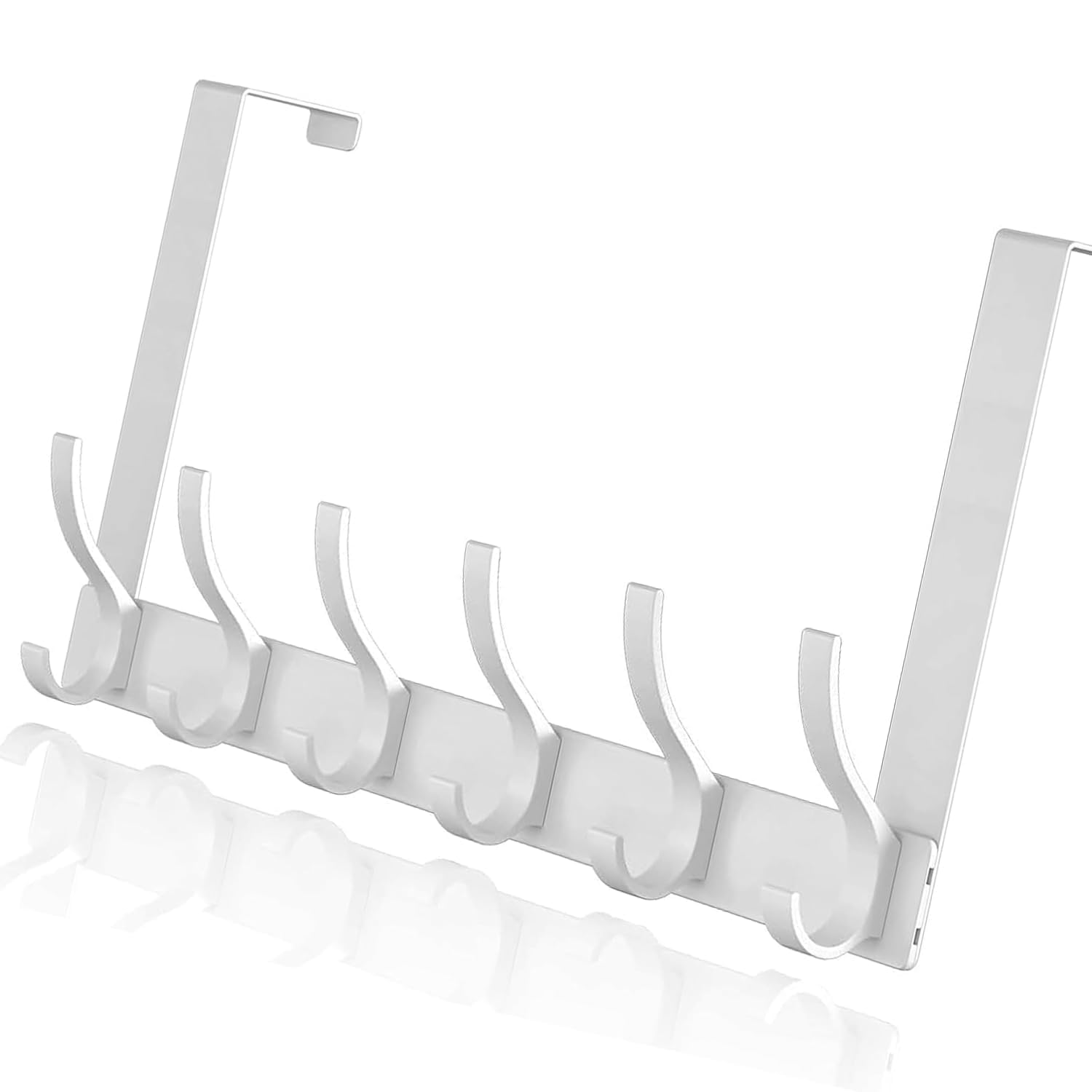 Bylxssihlm White Over Door Hanger With 6 Hooks, 11Cm Heavy Duty Hooks For Coat, Towel, Keys And Bag Storage, Over Door Hook