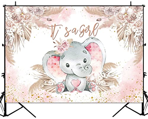 Fondo para Baby Shower Elefante Boho Rosado 7x5ft miniatura 2