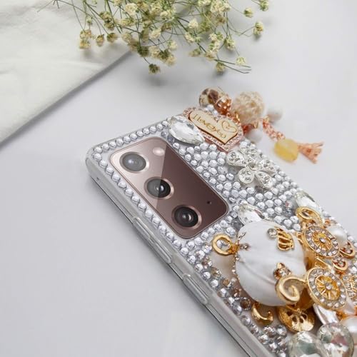 Guppy for Galaxy Note 20 Case Women Luxury 3D Bling Shiny Rhinestone Diamond Crystal Pearl Handmade Pendant Iron Tower Pumpkin Car Flowers Soft Protective Anti-Fall Case for Galaxy Note 20 5G by Guppy - Used condition - Image 5