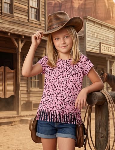 Image of Noomelfish Girls Short Sleeve Fringe T-Shirts Soft Jersey Cotton Tee Tops (3-12 Years)