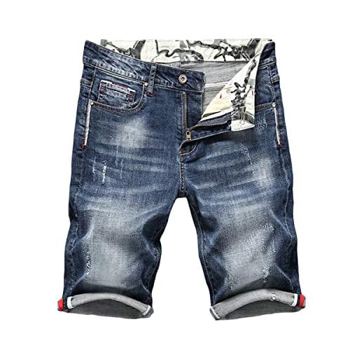 Herr denim shorts basic rullad fåll cargo jeans sommar bomull raka halvbyxor