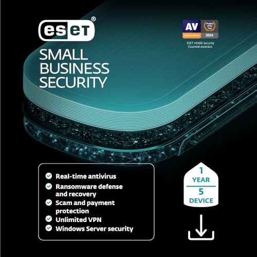 ESET Small Business Security | 2025 Edition | 5 Devices | 1 Year | Small Business Software | Server Protection | VPN | Ransomeware | Privacy | IOT Protection | Digital Download [PC/Mac/Android]