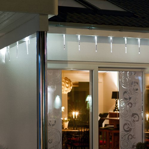 Konstsmide LED Leuchtstäbe Lichtervorhang, 6 Stäbe, funkelnder Schneeeffekt, 60 warm weiße Dioden, 9V Außentrafo, transparentes Kabel - 2765-103