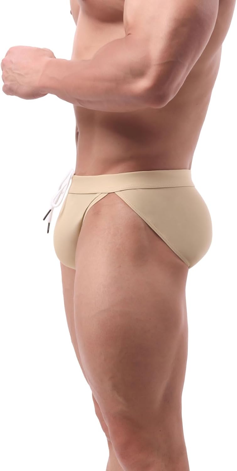 Summer Code Men's Swim Briefs Solid Bikini Padded Swimsuit Low Waist Swimwear with Adjustable Strings - Image 3