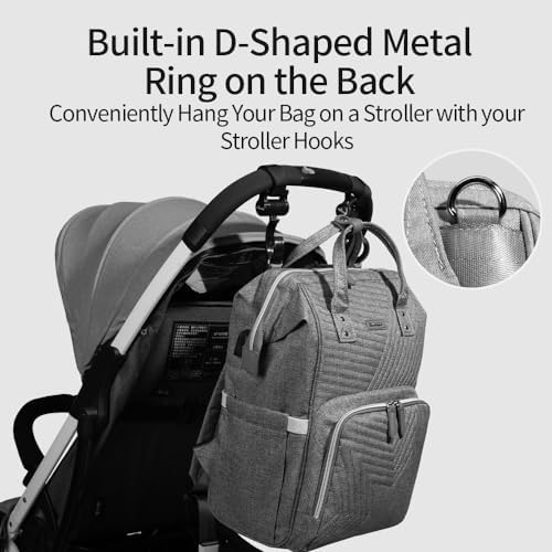 Sunveno Bebek Bezi Çantası Sırt Çantası Anne Annelik Bezi Değiştirme Çantası Büyük Su Geçirmez Yalıtımlı Bez Bezi Çanta Sırt Çantası, Kapitone Gri - Görsel 6