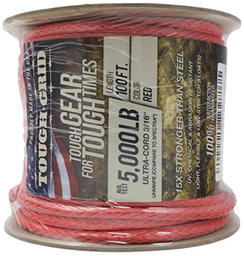 New On Amazon - 100Ft. Tough-Grid 5,000Lb Ultra-Cord 3/16" - 15X Stronger Than Steel & It Floats! For Boating, Camping & Towing - Free Shrink Tube - 100% "Uhmwpe - 100Ft. - Red #TOP1