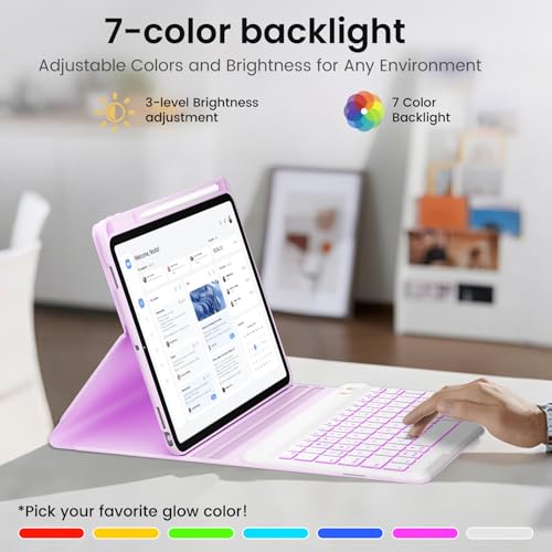 Funda para teclado para iPad de 10.2 pulgadas con 7 colores retroiluminados para estudiantes 7