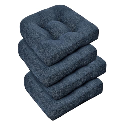downluxe Chair Cushions for Dining Chairs 4 Pack, Tufted Indoor Chair Pads with Non-Slip Bottom, U-Shaped Kitchen Chair Cushions, 17"x17"x4", Navy by downluxe - Used condition - US$45.57
