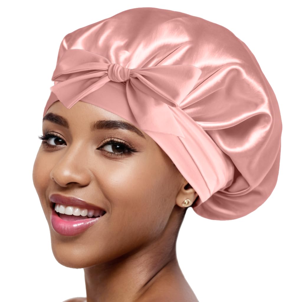 Berretto da Notte in Seta - Gorro de Dormir 100% Seda Morera Gorro de Dormir de Seda para Mujer, Gorro de Noche para Cabello Rizado, Turbante de satén de Seda, Rosado, Talla única