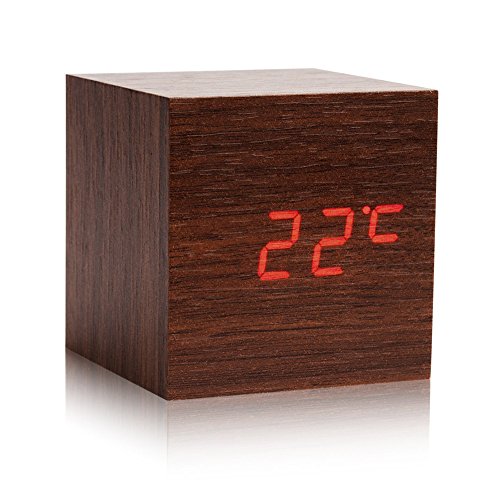 Nightwolf ® 3 Group Of Alarm Time Setting Voice-Activated Time Date Temperature 3 Level Brightness Display Adjustable Led Wood-Made Bedside Decor Square Alarm Clock (Brown) #TOP1