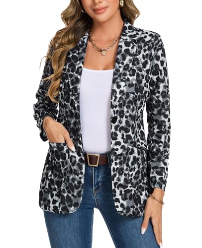 MINTLIMIT Women Jacket Blazers Long Sleeve Suit Jackets One Button Closure Outerwear Slim Fit (Leopard-Black White S)