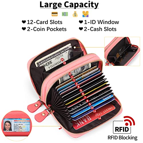 Ladies' Wallet Barrier Leather Small Double Fold Zipper Pocket Wallet Compact Card Set with ID Window Bag (Orange)4