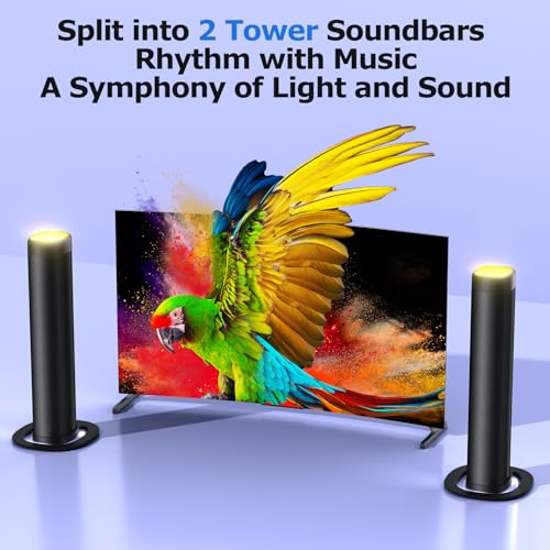 FHNFHN Sound Bar for Smart TV, 100W Sound Bar with 3 Dynamic RGB Lights,Bluetooth 5.3, ARC/Opt/AUX Connect, Dynamic Volume 3 Equalizer Modes,2 in 1 Detachable Soundbar for TV/PC/Gaming/Projectors - Image 3