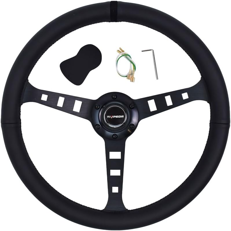 Steering Wheel Replacement 380mm/15 inch Universal Replacement Racing Car Steering Wheel 3 Spoke 6 Bolts with Horn Button Car Modification Sim Driving Motorsport JDM PVC