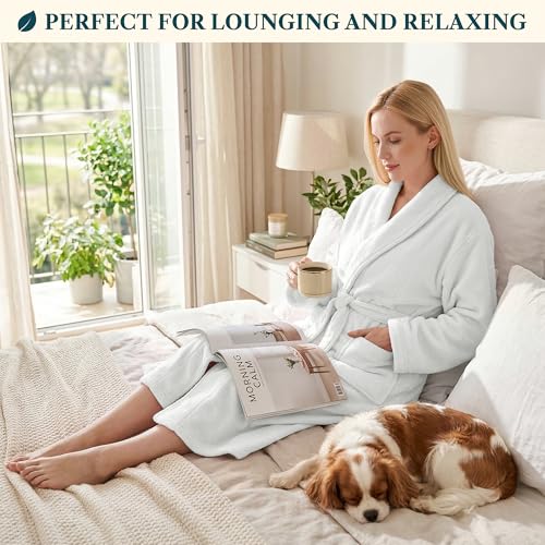Image of PAVILIA Womens Robe Fleece Plush Soft, Fluffy Fuzzy Cozy Warm Bathrobe, Shower Spa House Long Robe for Women