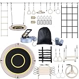 Hapfan 60 FT Ninja Warrior Obstacle Course Swing Set for Kids with Weather-Proof Accessories, Outdoor Playset with Monkey Bars for Backyard