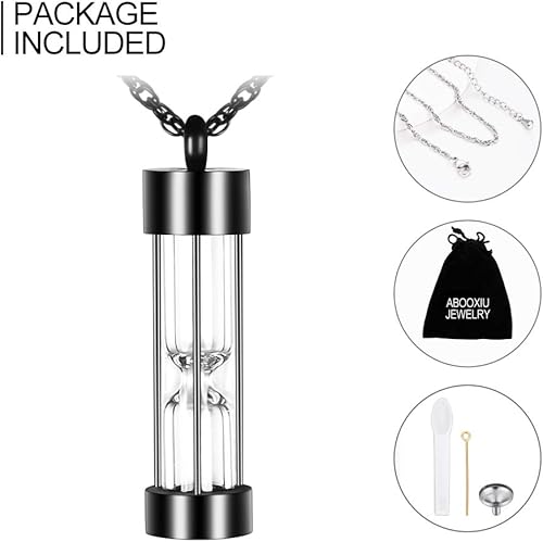 Miniatura 7 de abooxiu Collar de urna de reloj de arena para cenizas, joyería de cremación para cenizas, collar de cenizas de recuerdo conmemorativo de acero